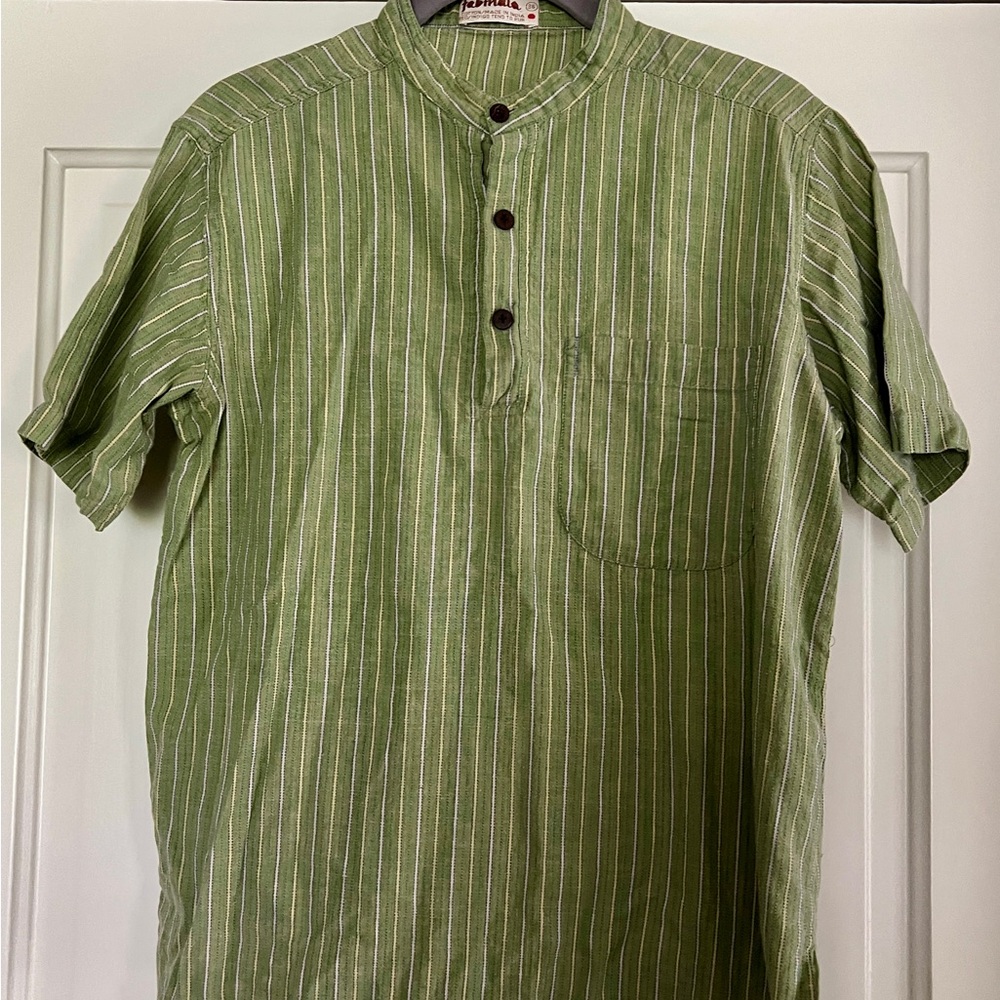 Fabindia Olive Striped Button-Down Shirt